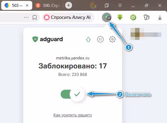 Отключение блокировщика рекламы для Яндекс Метрики
